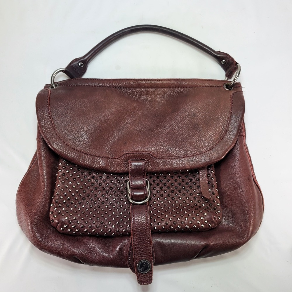 REVEL New York Studded Pebbled Leather Shoulder Bag Purse Brown Dark Red Y2K‎